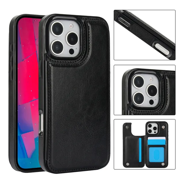 Capa Carteira Cartão P/ iPhone 16,16 Pro/16 Pro Max Couro