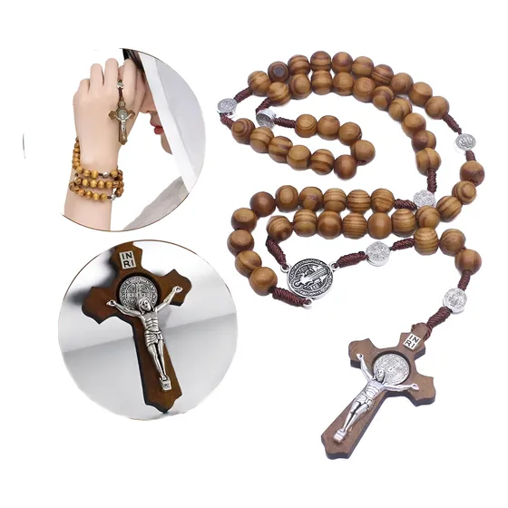 Collar Cruz Rosario Madera Cuencas Marron