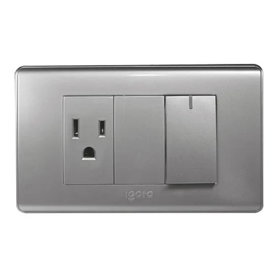 Toma Corriente Con Tierra E Interruptor 125v~15a Igoto A2036