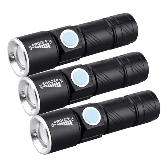 Pack X3 Linterna Led Potente Tactica Zoom Usb Recargable