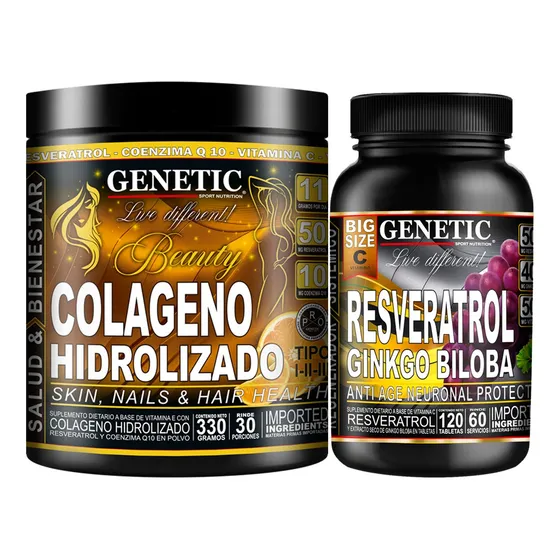 Colágeno Hidro Vitamina E C Resverat Aminos Bcaa Pro Genetic Sabor Naranja
