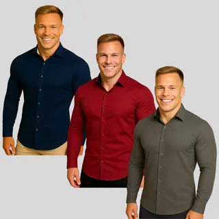 Kit 3 Camisa Social Manga Longa Slim Fit Tricoline Luxo Kit 3 Camisa Social Manga Longa Slim Fit Tricoline Luxo