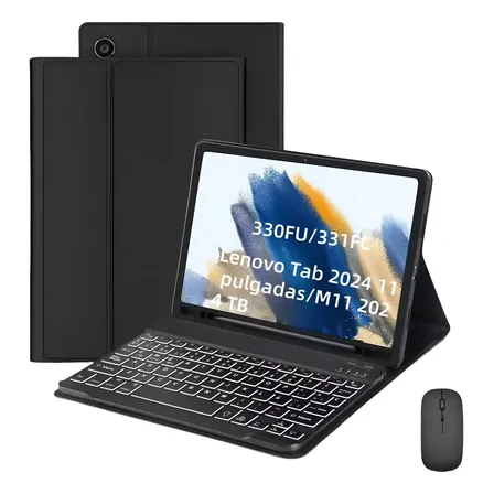 Funda+teclado Iluminado+ratón Para Lenovo Tab M11 Tb-330fu Ñ Negro