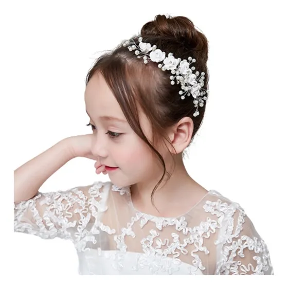 Arranjo Enfeite Tiara Cabelo Noiva Dama Daminha Florista Branco