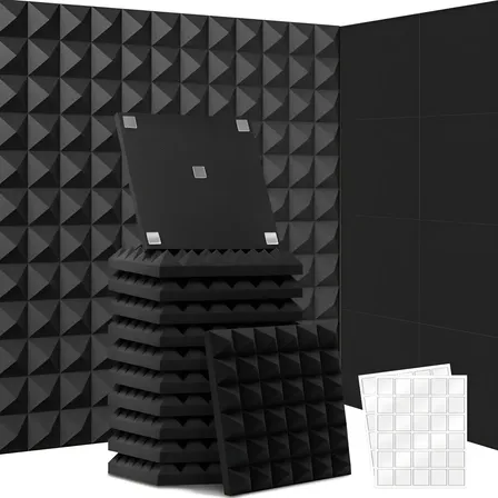 24 Placas Espuma Acústica Isolamento 30x30x5cm Com Adesivas Preto