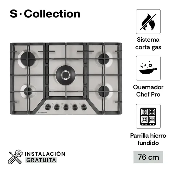 Linea S-collection Encimera Sole Acero 76 Gas Cm Solco064 Color Plateado | Cuotas sin interés