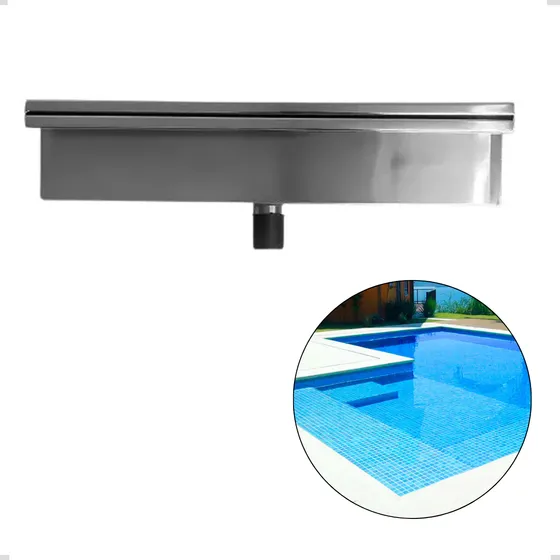 Cascata Piscina Embutir 40cm Inox Chafariz Queda Agua Chão
