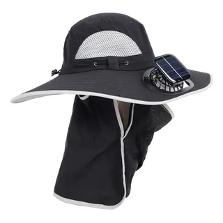 Gorro De Pesca Con Ventilador Solar Negro Negro Y Ala Ancha Gorro De Pesca Con Ventilador Solar Negro Negro Y Ala Ancha