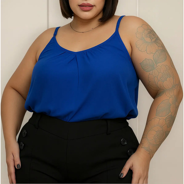Blusa Feminina Plus Size Alça Tecido Leve Alcinhas Soltinha Blusa Feminina Plus Size Alça Tecido Leve Alcinhas Soltinha