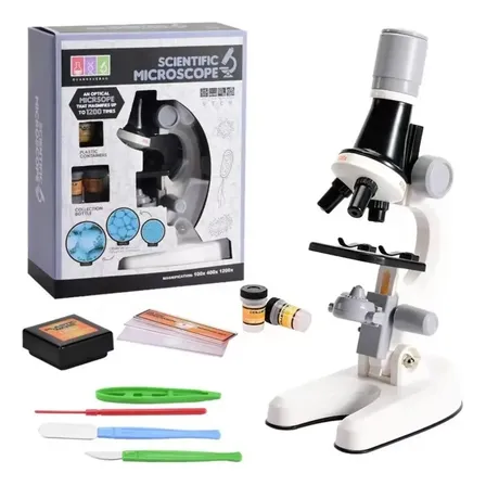 Kit Microscopio Compuesto Con Luz 100x A 450x + Accesorios Plateado