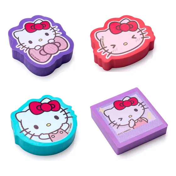 Kit 4 Borrachas Hello Kitty Coloridas Leo E Leo Licenciada