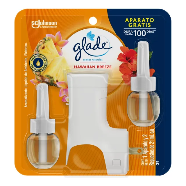 Aromatizante Glade Eléctrico Hawaiian Breeze 1 Aparato y 2 Repuestos de 21 ml