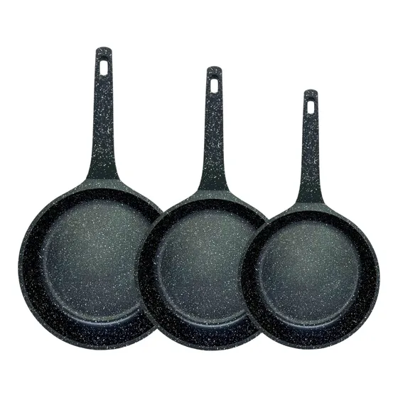 Juego De Sartenes En Mármol Renahouse Tapa De Vidrio 6 Pcs Color Negro