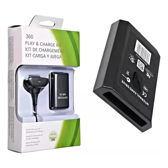 2 Carga Y Juega Xbox 360 + Case Gabinete Disco Duro 360 Slim