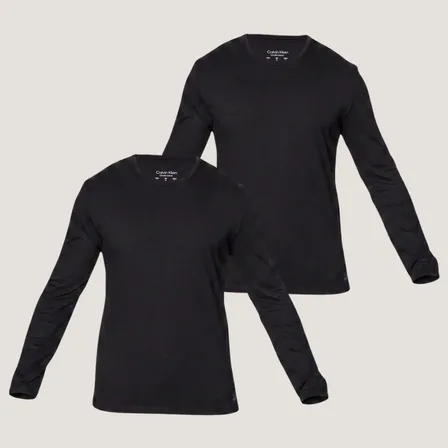 Kit 2 Camisetas Manga Longa Calvin Klein Masculino Blu045 Preto Liso Gg
