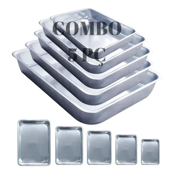 Forma Assadeira Retangular Grande Em Aluminio Kit 5 Peças