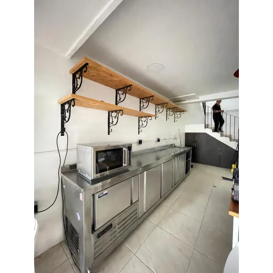 Mesón De Trabajo En Acero Inox Con Lavaplatos Y Nevera