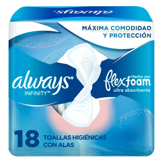 Toallas Higiénicas Always Infinity Flexfoam Con Alas 18 Unid Toallas Higiénicas Always Infinity Flexfoam Con Alas 18 Unid