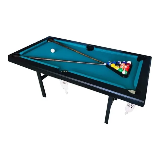 Mesa de billar Silboreventos Mini de 1.7m x 90cm color negro con superficie de juego de mdf, paño verde y redes color blanco