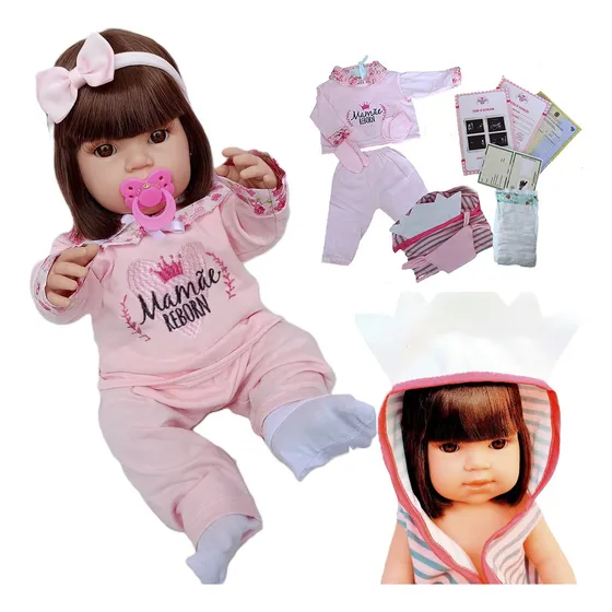 Boneca Bebê Reborn Mamãe Reborn Princesa 45cm Vinil Acessórios