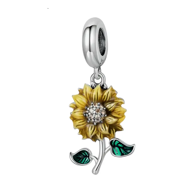 Charm Girasol Flor Para Pulsera O Cadena Dije  En Plata 925