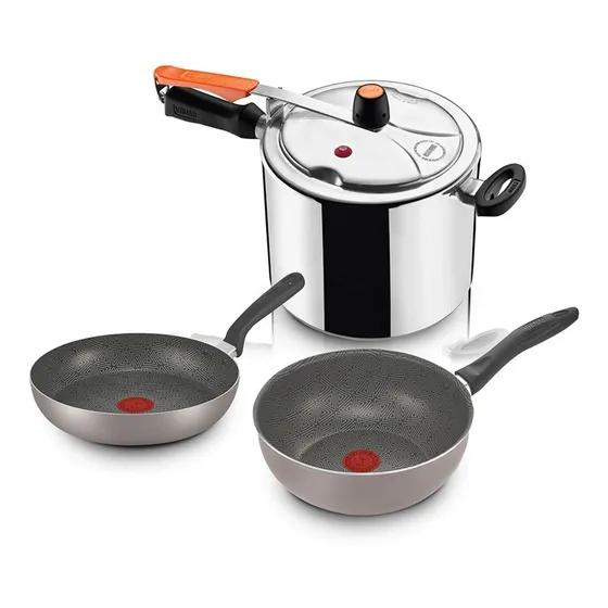 Set Olla A Presión 4.5l Securyplus + Wok Y Sarten 24cm Imusa Color Gris