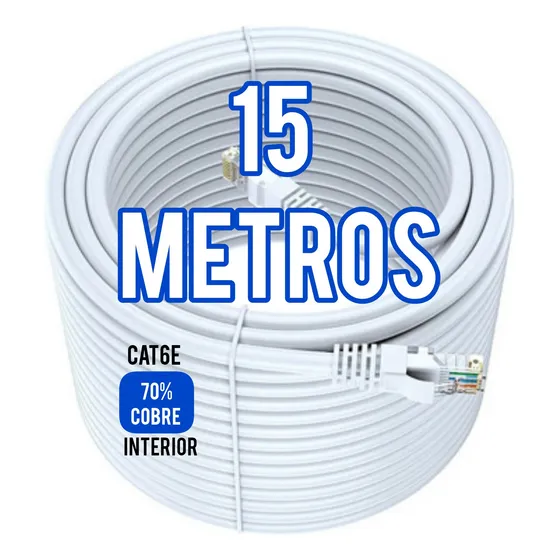 Cable Utp Cat6 15 Metros Interior 70% Cobre Con Conectores