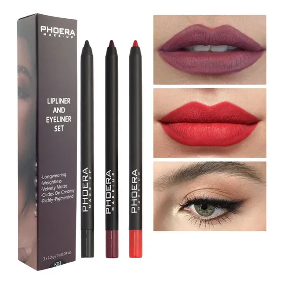 Kit 3 Lapis Boca E Olhos Matte A Prova Dagua 24hrs Phoera