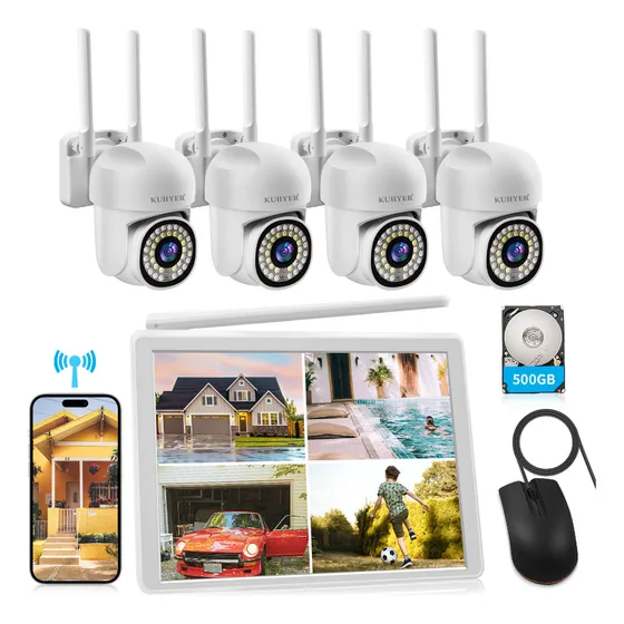 Kuiiyer® Canal 8 Kits De Seguridad Pack Ku117 Color Blanco Conexión Inalámbrica4 Cámara Sistemas De Monitoreo 3mp Visión Nocturna Con Audio Bidireccional Detección Pir Se Puede Ver De Forma Remota