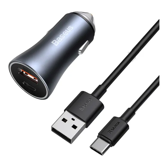 Cargador Doble Usb/tipo C 40w+cable Tipo C 5a 1m Gris Baseus