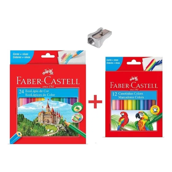 Kit Lápis De Cor 24 Cores+canetinha+apontador Faber Castell