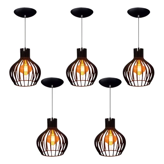 Kit 5 Pendente Pp Mdf Iluminação E Decoração Varanda Gourmet