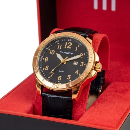 Relógio Mondaine Masculino Couro Social Casual 99412gpmvdh2 Preto Dourado