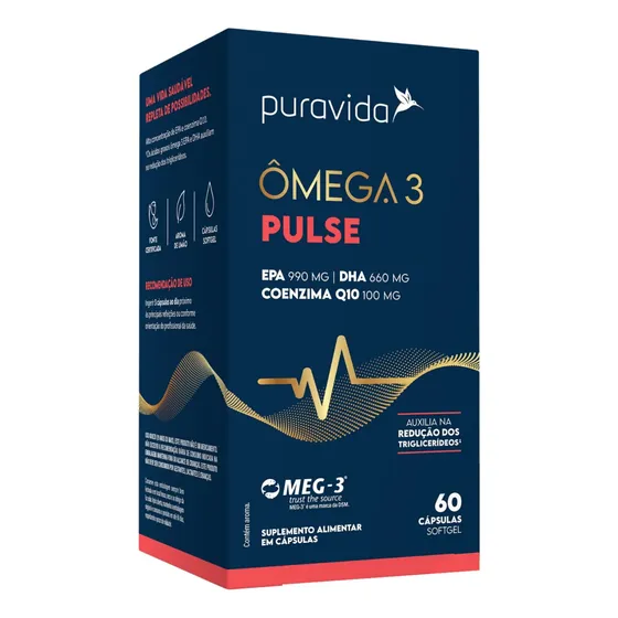 Ômega 3 Pulse Puravida Coenzima Q10 Dha Epa Sem Glúten Coq10