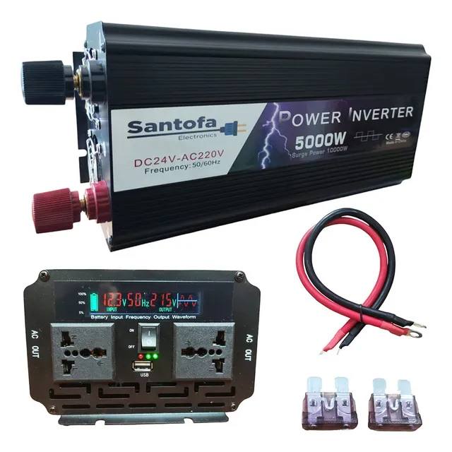 Inversor De Corriente 24v A 220v 5000w 1 Usb 2 Sockets Lcd
