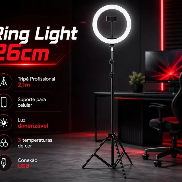 Ringlinght Led Lumi Luz Flash Estudio Profissional Com Tripe 210m 18W