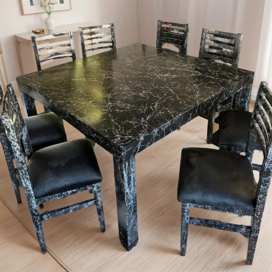 Juego De Comedor Moderno 8 Sillas Simil Mármol
