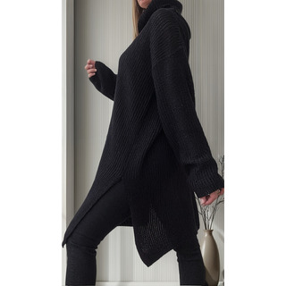 Maxi Sweater Poleron Oversize Mujer Lana Negro Unico Maxi Sweater Poleron Oversize Mujer Lana Negro Unico