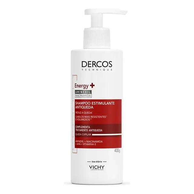 Shampoo Estimulante Tratamento Antiqueda Para Cabelos Fracos E Quebradiços, Fortalece Os Fios Com Aminexil, Niacinamida E Vitamina E, Energy+ Dercos Vichy 400g