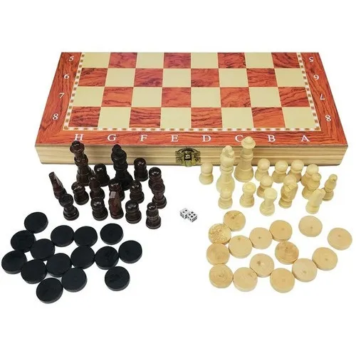 Ajedrez Tablero Ajedrez, Damas,backgammon 33x34cm De Madera