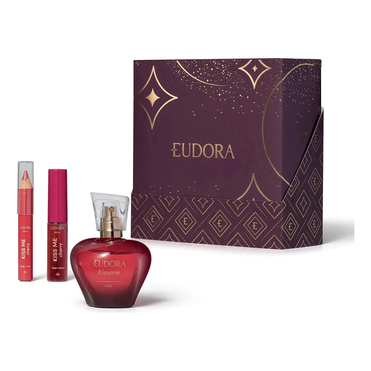 Kit Presente Eudora Kiss Me Now Perfume Feminino + Gloss + Lápis