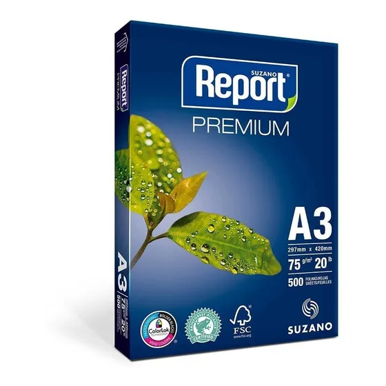 500 Folhas De Papel Sulfite Report Premium 75g/m² A3 Cor Branco