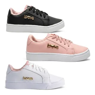 Kit 3 Tenis Moda Infantil Detalhe Dourado Estiloso Menina