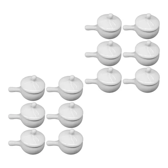 Jogo 3 Mini Molheira Panelinha C/ Tampa 30ml Porcelana 8rct