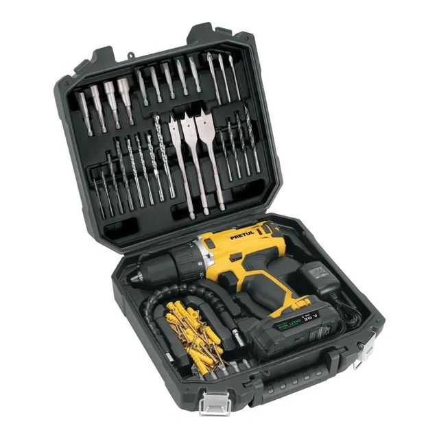 Taladro Inalámbrico 1/2 20v Acc Y Estuche Pretul TALI-20P2K Color Amarillo