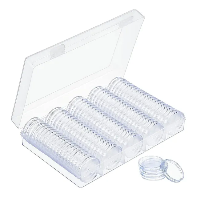 100 Capsulas Para Monedas Antiguedades Y Caja Plastico, 30mm