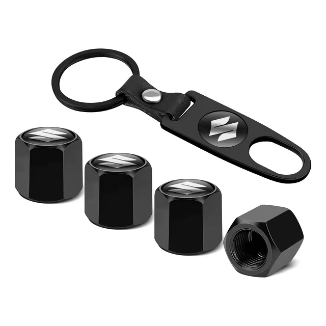 Tapones Válvula Llanta Con Llavero Para Suzuki, Negro