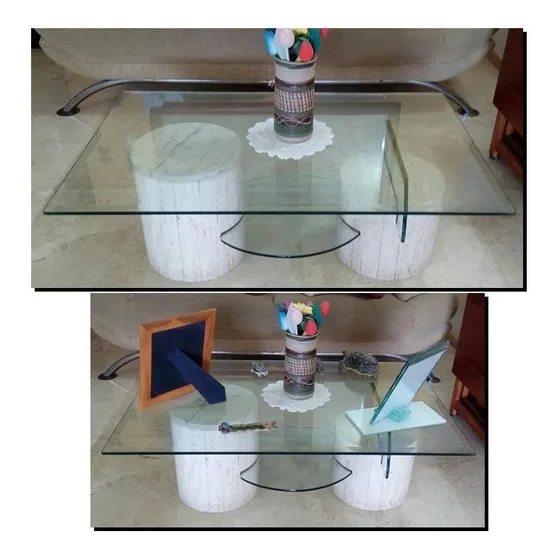Mesa De Centro En Cristal Con Base De Mármol (favor Leer)