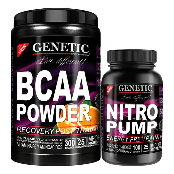 Masa Muscular Potencia Arginina + Aminos Bcaa Powder Genetic Sabor Naranja