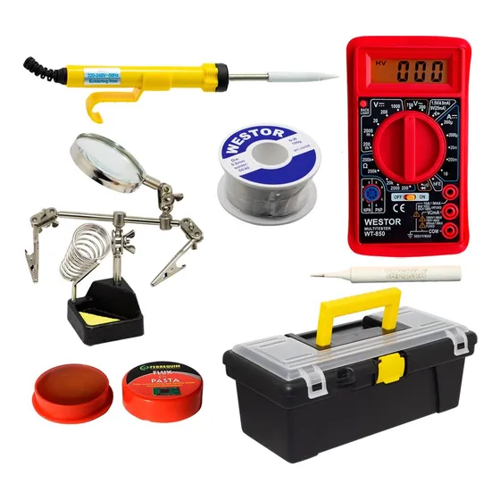 Kit Cautín+multímetro+caja+soporte+pasta+soldadura 